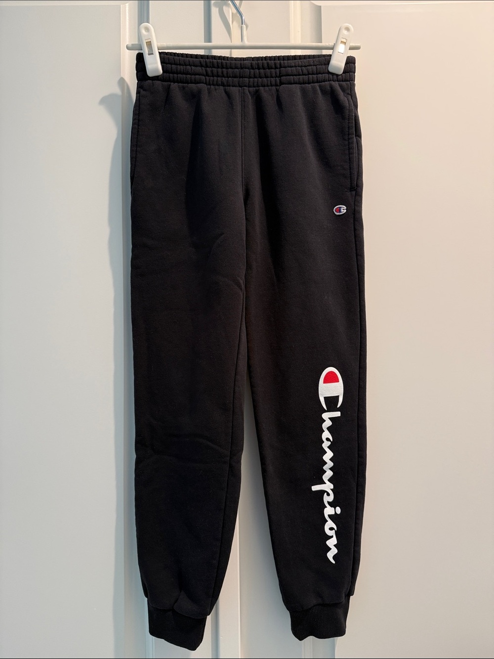 Champion Black Jogger Sweatpants with White & Red Logo